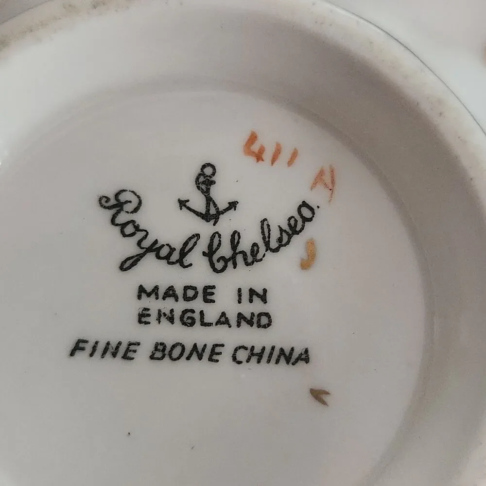 Vintage Royal Chelsea England fine bone China heavy gold cabbage Rose cup saucer